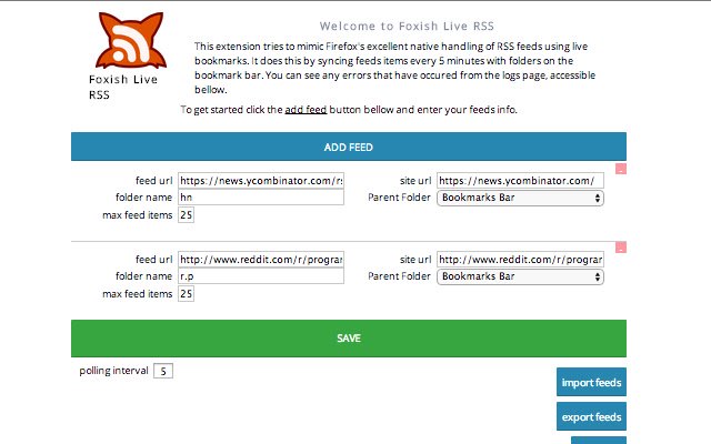 Foxish live na RSS mula sa Chrome web store na tatakbo sa OffiDocs Chromium online