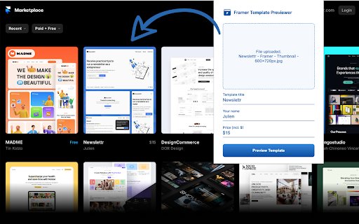 Framer Template Previewer  from Chrome web store to be run with OffiDocs Chromium online