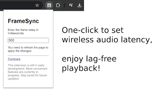Frame Sync (Fix for Wireless Audio Delay)  from Chrome web store to be run with OffiDocs Chromium online