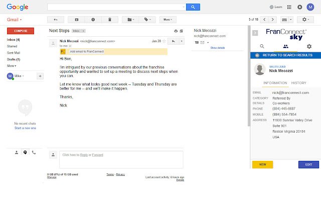 FranConnect Sky for Gmail  from Chrome web store to be run with OffiDocs Chromium online