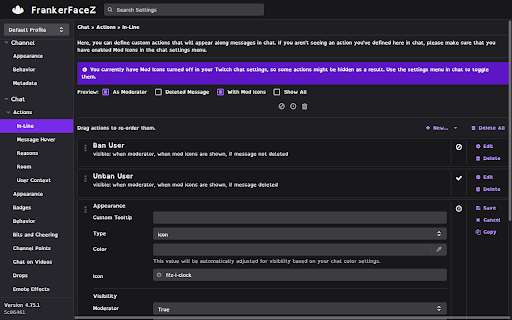 FrankerFaceZ Nightly  from Chrome web store to be run with OffiDocs Chromium online