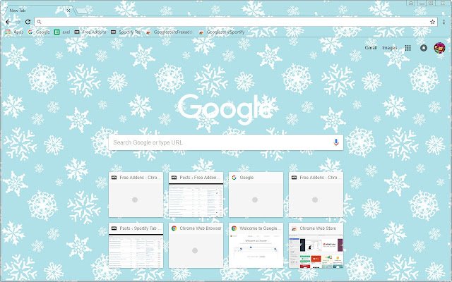 FreeAddon.com Winter Snow Flakes Theme מחנות האינטרנט של Chrome להפעלה עם OffiDocs Chromium באינטרנט