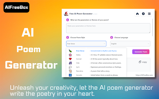 Free AI Poem Generator: AIFreeBox  from Chrome web store to be run with OffiDocs Chromium online