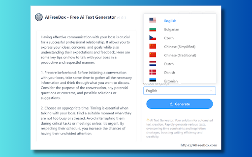 Free AI Text Generator: AIFreeBox  from Chrome web store to be run with OffiDocs Chromium online