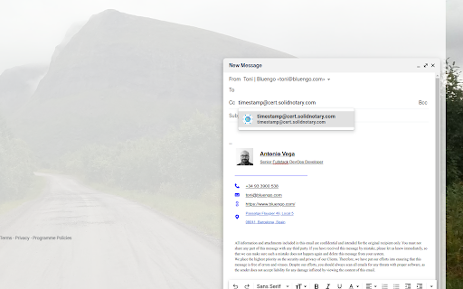 Free Email Blockchain Timestamping for GMail  from Chrome web store to be run with OffiDocs Chromium online