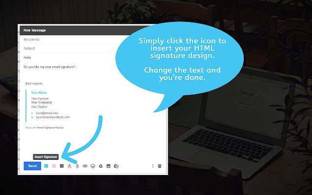 تطبيق Gmail Signature Light Blue المجاني من متجر Chrome الإلكتروني ليتم تشغيله مع OffiDocs Chromium عبر الإنترنت