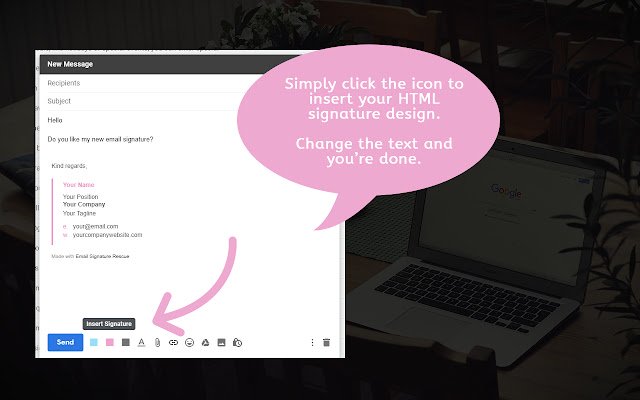 تطبيق Gmail Signature Light Pink المجاني من متجر Chrome الإلكتروني ليتم تشغيله باستخدام OffiDocs Chromium عبر الإنترنت