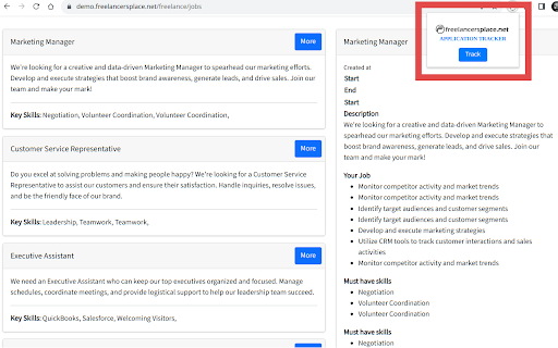 Freelancersplace application tracker  from Chrome web store to be run with OffiDocs Chromium online