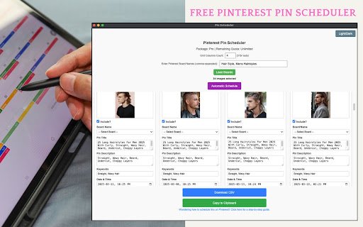 Free Pinterest Pin Scheduler  from Chrome web store to be run with OffiDocs Chromium online