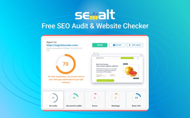 Безкоштовний засіб перевірки веб-сайту SEO Audit від Semalt із веб-магазину Chrome, який можна запускати за допомогою OffiDocs Chromium онлайн