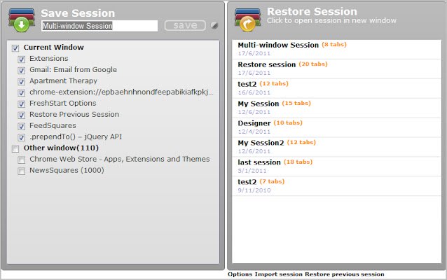 FreshStart Cross Browser Session Manager از فروشگاه وب کروم برای اجرا با OffiDocs Chromium به صورت آنلاین