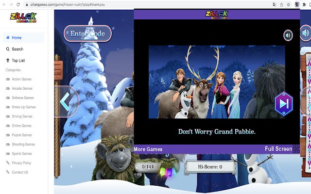 Frozen RushArcade Games mula sa Chrome web store na tatakbo sa OffiDocs Chromium online