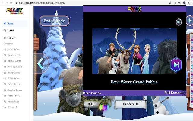 Les jeux Frozen RushArcade de la boutique en ligne Chrome seront exécutés avec OffiDocs Chromium en ligne