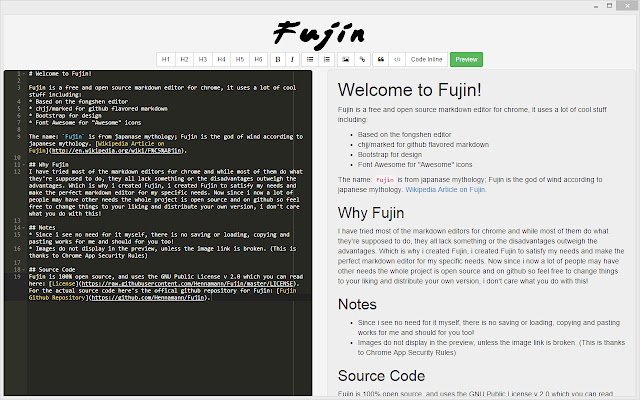 Fujin A Markdown Editor de Chrome web store para ejecutarse con OffiDocs Chromium en línea