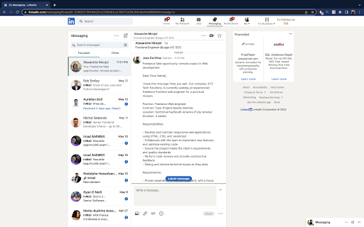 Fullwidth messaging for Linkedin  from Chrome web store to be run with OffiDocs Chromium online