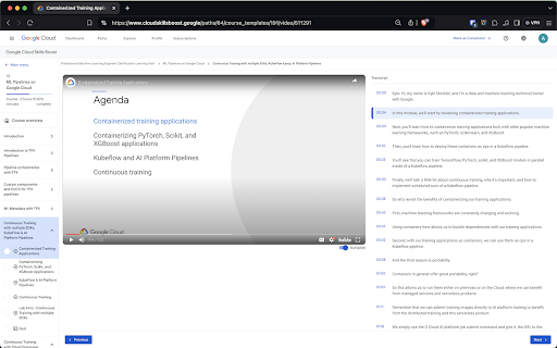 Full width video in Google Cloud Skills Boost  from Chrome web store to be run with OffiDocs Chromium online
