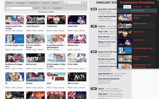 Funimation Streaming mula sa Chrome web store na tatakbo sa OffiDocs Chromium online