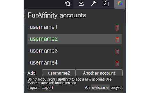 FurAffinity Account Switcher  from Chrome web store to be run with OffiDocs Chromium online