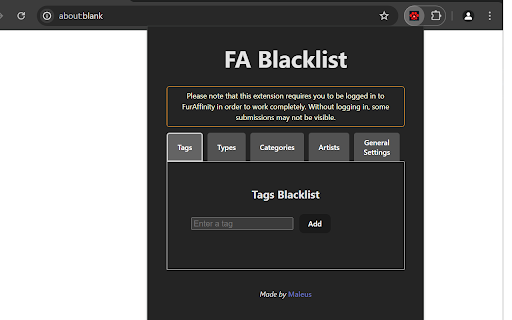 FurAffinity (FA) Blacklist from Chrome web store to be run with OffiDocs Chromium online FurAffinity (FA) Blacklist from Chrome web store to be run with OffiDocs Chromium online