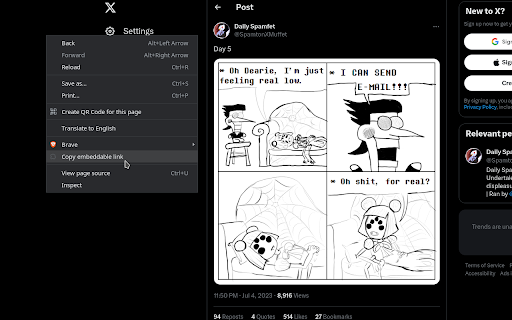 FXTwitter copy  from Chrome web store to be run with OffiDocs Chromium online