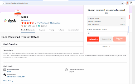G2.com comment scraper bulk export csv  from Chrome web store to be run with OffiDocs Chromium online