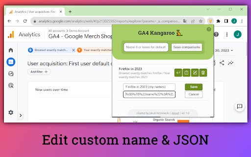 GA4 Kangaroo  from Chrome web store to be run with OffiDocs Chromium online