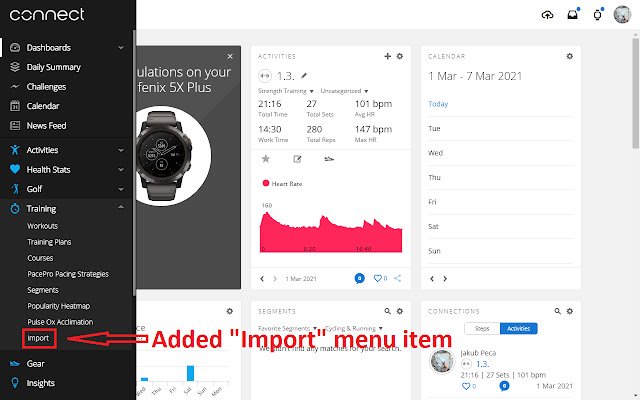 Berbagi pelatihan Garmin Connect dari toko web Chrome untuk dijalankan dengan OffiDocs Chromium online