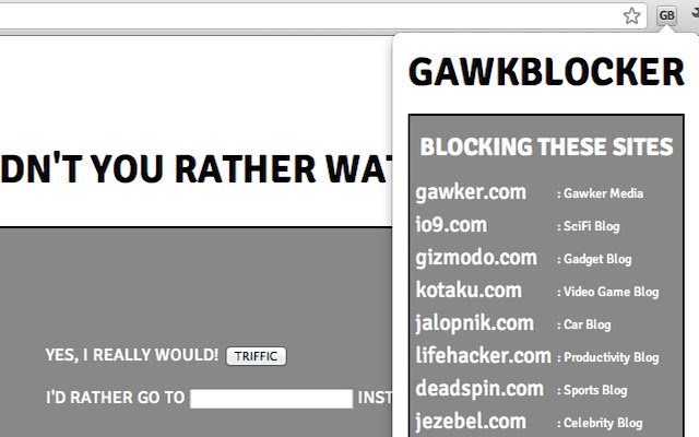 GawkBlocker از فروشگاه وب Chrome با OffiDocs Chromium به صورت آنلاین اجرا می شود