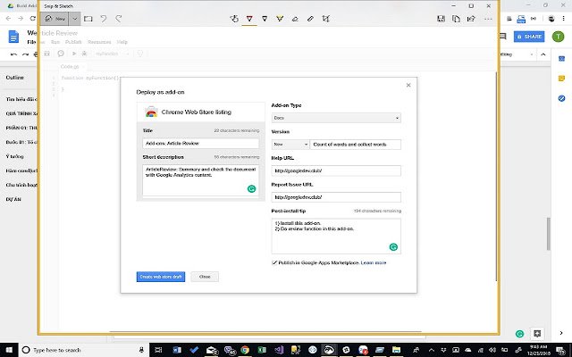 Demo di testo selezionato di gDocs dal negozio web di Chrome da eseguire con OffiDocs Chromium online