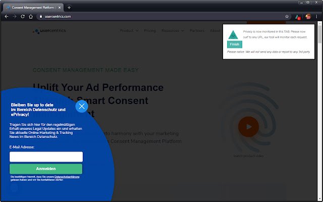 GDPR Privacy Monitor de Chrome web store se ejecutará con OffiDocs Chromium en línea