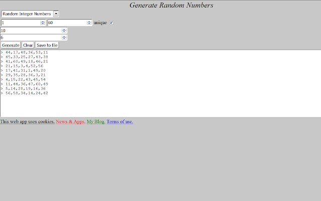 Generate Random Numbers  from Chrome web store to be run with OffiDocs Chromium online
