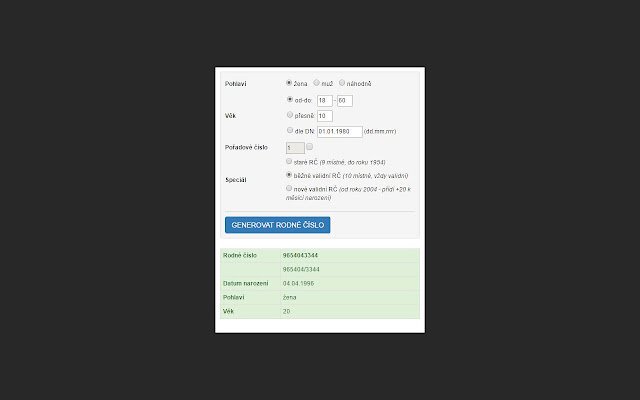 Generátor rodného čísla מחנות האינטרנט של Chrome יופעל עם OffiDocs Chromium באינטרנט