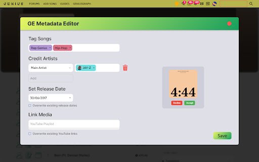 Genius Enhancer  from Chrome web store to be run with OffiDocs Chromium online