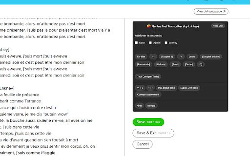 Genius Fast Transcriber (by Lnkhey)  from Chrome web store to be run with OffiDocs Chromium online