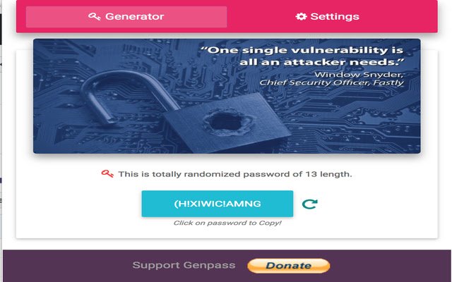 GenPass : Générateur de mots de passe forts de la boutique en ligne Chrome à exécuter avec OffiDocs Chromium en ligne