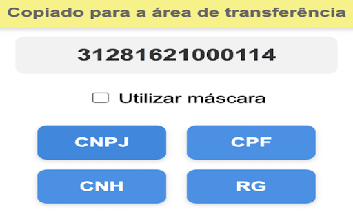 Gerador de Documentos (CNPJ, CPF, CNH e RG) from Chrome web store to be run with OffiDocs Chromium online Gerador de Documentos (CNPJ, CPF, CNH e RG) from Chrome web store to be run with OffiDocs Chromium online