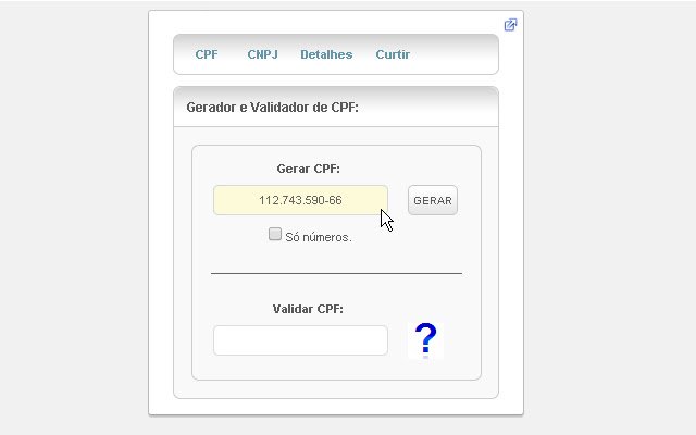 Gerador e Validador de CPF e CNPJ  from Chrome web store to be run with OffiDocs Chromium online