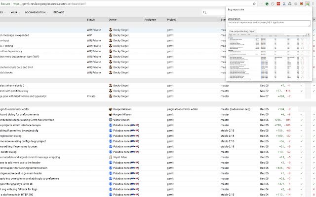 Gerrit bug reporter  from Chrome web store to be run with OffiDocs Chromium online