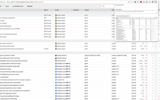 Gerrit bug reporter de Chrome web store se ejecutará con OffiDocs Chromium en línea