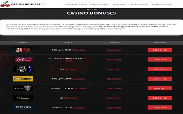 GetCasinoBonus.net  from Chrome web store to be run with OffiDocs Chromium online