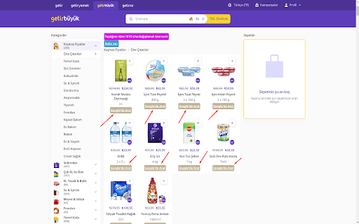 Getir Market Fiyat Karşılaştırması  from Chrome web store to be run with OffiDocs Chromium online
