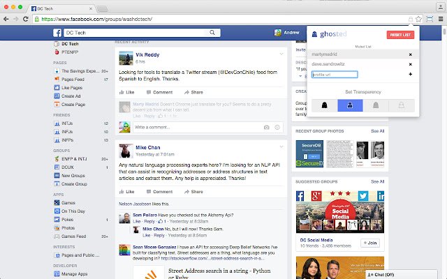 Ghosted: پنهان کردن افراد مزاحم در فیس بوک از فروشگاه وب کروم برای اجرا با OffiDocs Chromium به صورت آنلاین