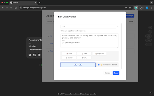 Ghostype: QuickPrompts for ChatGPT  from Chrome web store to be run with OffiDocs Chromium online