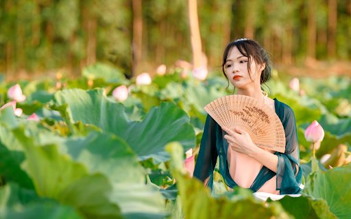 Girl and pink lotus  from Chrome web store to be run with OffiDocs Chromium online