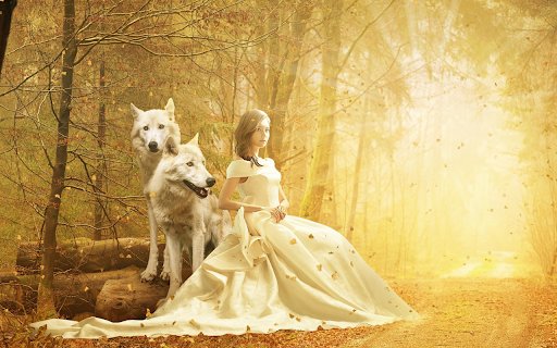 Girl and two wolves  from Chrome web store to be run with OffiDocs Chromium online