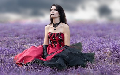 Girl sitting on purple grass  from Chrome web store to be run with OffiDocs Chromium online