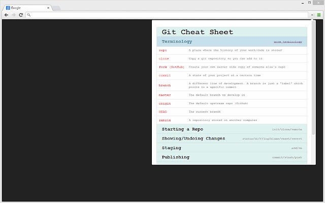 Git Cheat Sheet  from Chrome web store to be run with OffiDocs Chromium online