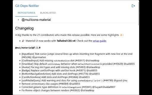 Git Deps Notifier  from Chrome web store to be run with OffiDocs Chromium online
