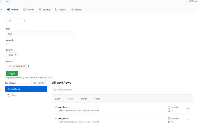 Github Actions Trigger  from Chrome web store to be run with OffiDocs Chromium online