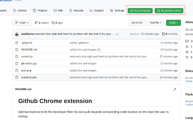Github buttons for own prs and code reviews  from Chrome web store to be run with OffiDocs Chromium online